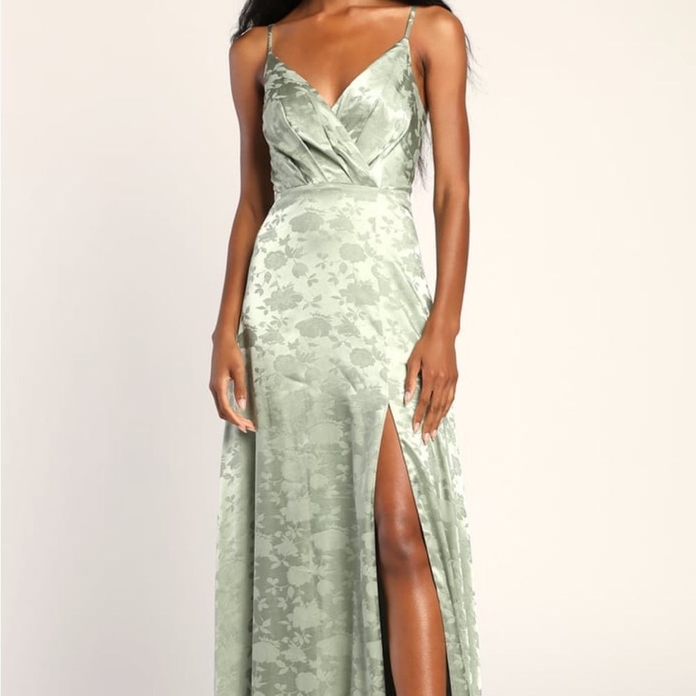 Lulus Sage green satin maxi dress